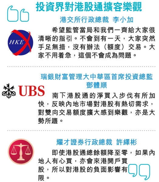 大行对于港股通额度的分析。 图片来源 香港经济日报